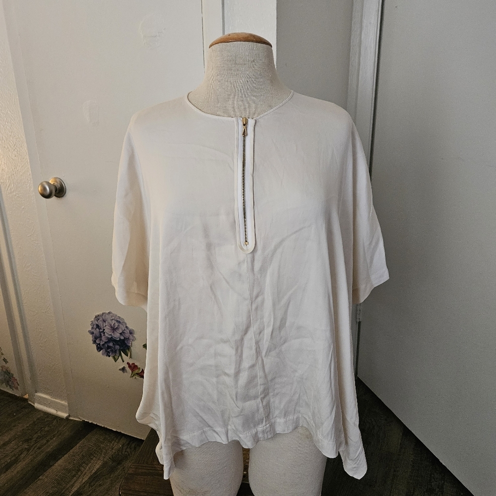 Vince Loose Fit 95% Silk Short Sleeve Tunic Blouse Top Off White Women M EUC